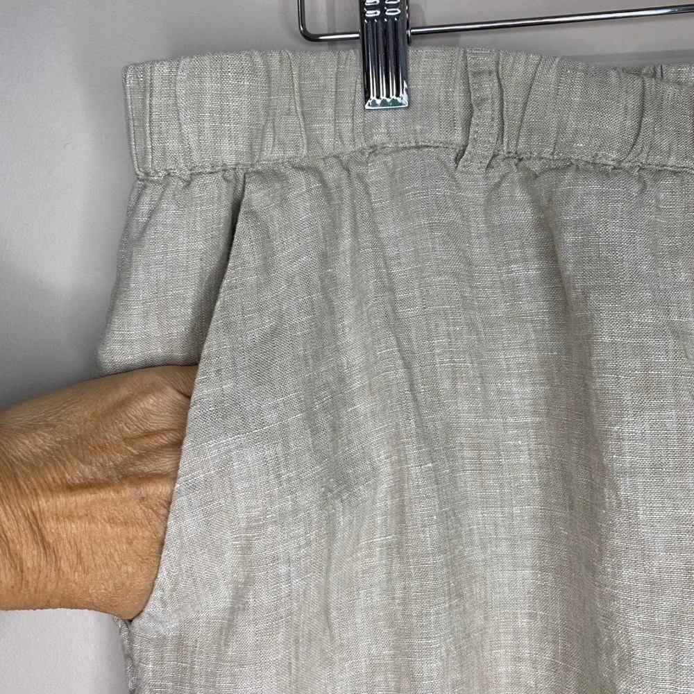 Quince 100% European Linen Pants Beige XL Elastic Waist Straight Leg Belt Loops